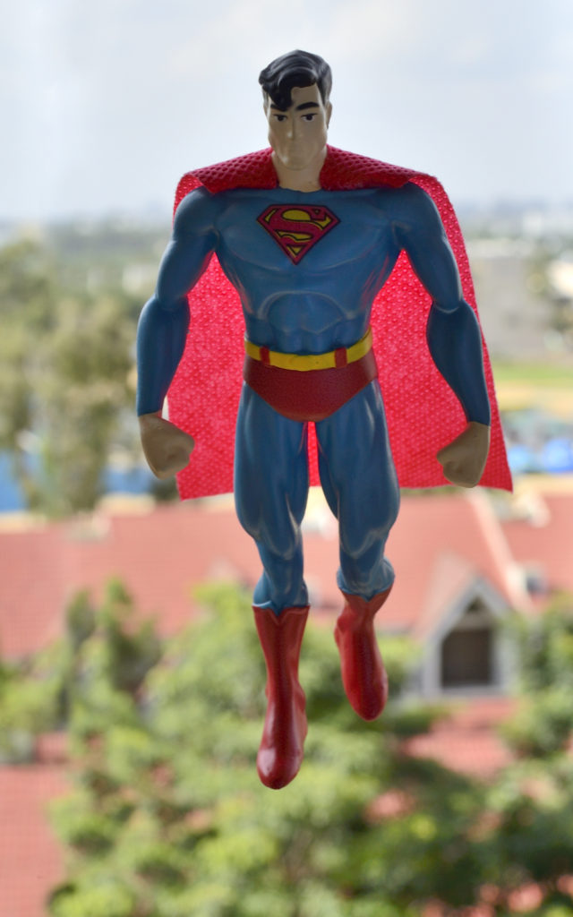 Bendable Superman Figure Inflight Photography